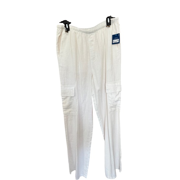 Arizona Jean Co. Linen Blend‎ Cargo Pants Elastic Waist White Casual Size Medium - Picture 1 of 5